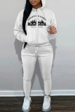 White Yellow Graphics Print Long Sleeve Hooded Sweatshirt and Skinny Pants Casual Sportwear Matching Sweatsuit set