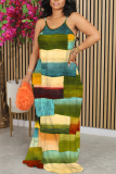 Camouflage Plaid Tie Dye Gradient Print Sleeveless O Neck Casual Vacation Baggy Sundress Maxi Slip Dresses