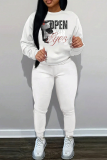 White Orange Graphics Print O Neck Long Sleeve Sweatshirt And Pocket Skinny Pants Sportwear Matching Sweatsuit Set
