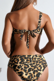 Leopard Print Sleeveless Hollow Out Bikini Set Beach Vacation Swimwears