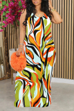 Camouflage Plaid Tie Dye Gradient Print Sleeveless O Neck Casual Vacation Baggy Sundress Maxi Slip Dresses