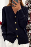 Red V Neck Long Sleeve Button-Front Fall Winter Knitted Cardigan Sweater