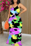 Camouflage Plaid Tie Dye Gradient Print Sleeveless O Neck Casual Vacation Baggy Sundress Maxi Slip Dresses
