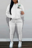White Yellow Graphics Print Long Sleeve Hooded Sweatshirt and Skinny Pants Casual Sportwear Matching Sweatsuit set