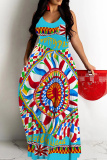 Yellow Floral Print Sleeveless O Neck Casual Vacation Baggy Sundress Maxi Slip Dresses