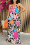 Apricot Leopard Butterfly Love Print Sleeveless O Neck Casual Vacation Baggy Sundress Maxi Slip Dresses