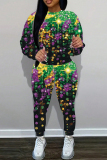 Green Gold Casual Graphics Print O Neck Long Sleeve Sweatshirt And Pants Sportwear Two Pieces Jogger Sets