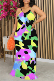 Camouflage Plaid Tie Dye Gradient Print Sleeveless O Neck Casual Vacation Baggy Sundress Maxi Slip Dresses