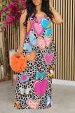 Apricot Leopard Butterfly Love Print Sleeveless O Neck Casual Vacation Baggy Sundress Maxi Slip Dresses