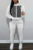 White Yellow Graphics Print Long Sleeve Hooded Sweatshirt and Skinny Pants Casual Sportwear Matching Sweatsuit set