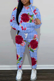 Red Graphics Print Long Sleeve Hooded Sweatshirt and Skinny Pants Casual Sportwear Matching Sweatsuit Set
