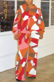 Multicolor Graphics O Neck Long Sleeve Sweatshirt and Skinny Pants Sportwear Plus Size Matching Sweatsuit Set