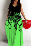 Yellow Floral Print Sleeveless O Neck Casual Vacation Baggy Sundress Maxi Slip Dresses
