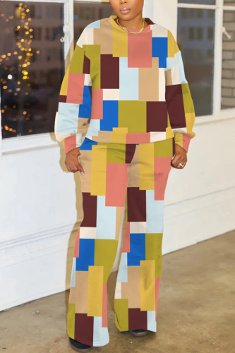 Multicolor Graphics O Neck Long Sleeve Sweatshirt and Skinny Pants Sportwear Plus Size Matching Sweatsuit Set