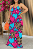 Apricot Leopard Butterfly Love Print Sleeveless O Neck Casual Vacation Baggy Sundress Maxi Slip Dresses