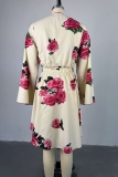 Pink Floral Print V Neck Long Sleeve Belted Front Knotted Tops And Pleated Mini Skirt Vacation Casual Two Pieces Dress Sets