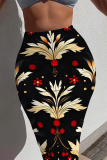 Black Floral Print Skinny High Waist Casual Outing Wrap Maxi Skirt