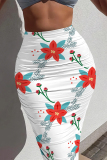 Black Floral Print Skinny High Waist Casual Outing Wrap Maxi Skirt