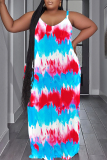 Orange Graphics Print Sleeveless O Neck Casual Vacation Baggy Sundress Maxi Slip Dresses