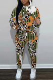 Red Graphics Print Long Sleeve Hooded Sweatshirt and Skinny Pants Casual Sportwear Matching Sweatsuit Set