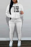 White Yellow Graphics Print Long Sleeve Hooded Sweatshirt and Skinny Pants Casual Sportwear Matching Sweatsuit set