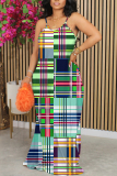Camouflage Plaid Tie Dye Gradient Print Sleeveless O Neck Casual Vacation Baggy Sundress Maxi Slip Dresses