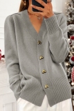 Red V Neck Long Sleeve Button-Front Fall Winter Knitted Cardigan Sweater
