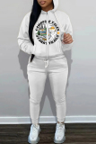 White Yellow Graphics Print Long Sleeve Hooded Sweatshirt and Skinny Pants Casual Sportwear Matching Sweatsuit set