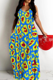 Brown Leopard Print Sleeveless Backless Spaghetti Strap Floor Length Vacation Baggy Sundress Slip Maxi Dress