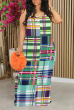 Camouflage Plaid Tie Dye Gradient Print Sleeveless O Neck Casual Vacation Baggy Sundress Maxi Slip Dresses