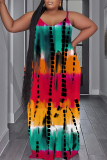 Orange Graphics Print Sleeveless O Neck Casual Vacation Baggy Sundress Maxi Slip Dresses