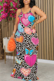 Apricot Leopard Butterfly Love Print Sleeveless O Neck Casual Vacation Baggy Sundress Maxi Slip Dresses