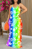 Camouflage Plaid Tie Dye Gradient Print Sleeveless O Neck Casual Vacation Baggy Sundress Maxi Slip Dresses