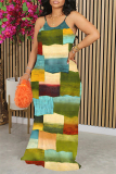 Camouflage Plaid Tie Dye Gradient Print Sleeveless O Neck Casual Vacation Baggy Sundress Maxi Slip Dresses