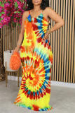 Camouflage Plaid Tie Dye Gradient Print Sleeveless O Neck Casual Vacation Baggy Sundress Maxi Slip Dresses