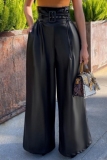 Orange High Waist With Belt Casual PU Leather Wide Leg Pants