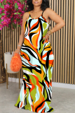 Camouflage Plaid Tie Dye Gradient Print Sleeveless O Neck Casual Vacation Baggy Sundress Maxi Slip Dresses