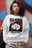 White Black Casual Graphcis Print O Neck Long Sleeve Fall Winter Sweatshirt
