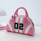 Black Digital Striped Print Round Handbag Zipper PU Leather Bags