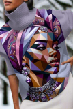 Green African Girl Print Turtleneck Long Sleeve Knitted Sweater