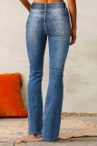 Dark Blue High Waist Casual Distressed Skinny Denim Jeans
