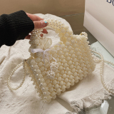 White Pearls Decor Bags Beaded Fringe Handbag