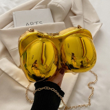 Gold Acrylic Mirror Shoulder Handbag Women's Crossbody Chain Evening Bag