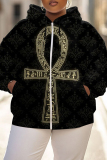 Red Casual Boho Graphics Print Zipper Hooded Long Sleeve Fall Winter Sweatshirt