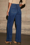 Dark Blue Casual Pocket High Waist Loose Distressed Wide Leg Denim Jeans