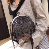 Black Fringed Trim Rivets Bags Handbags