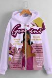 Lake Blue Casual Figure Print Zipper Hooded Long Sleeve Fall Winter Sweatshirt