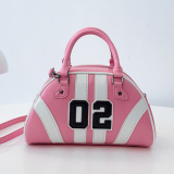 Black Digital Striped Print Round Handbag Zipper PU Leather Bags