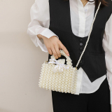 White Pearls Decor Bags Beaded Fringe Handbag