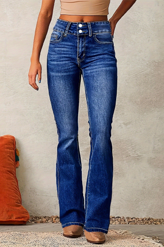 Dark Blue High Waist Casual Distressed Skinny Denim Jeans